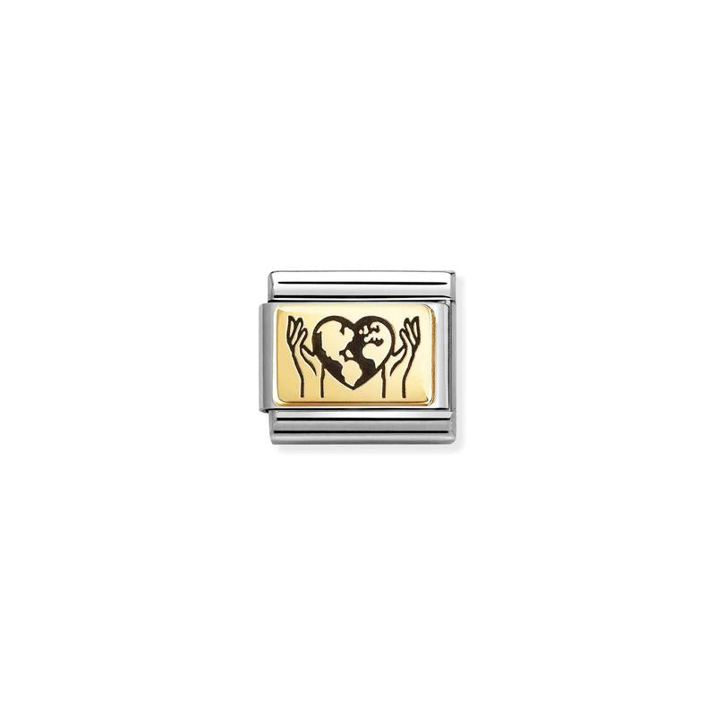 Nomination Composable Classic Link, World in Your Hands Design, Yellow Gold