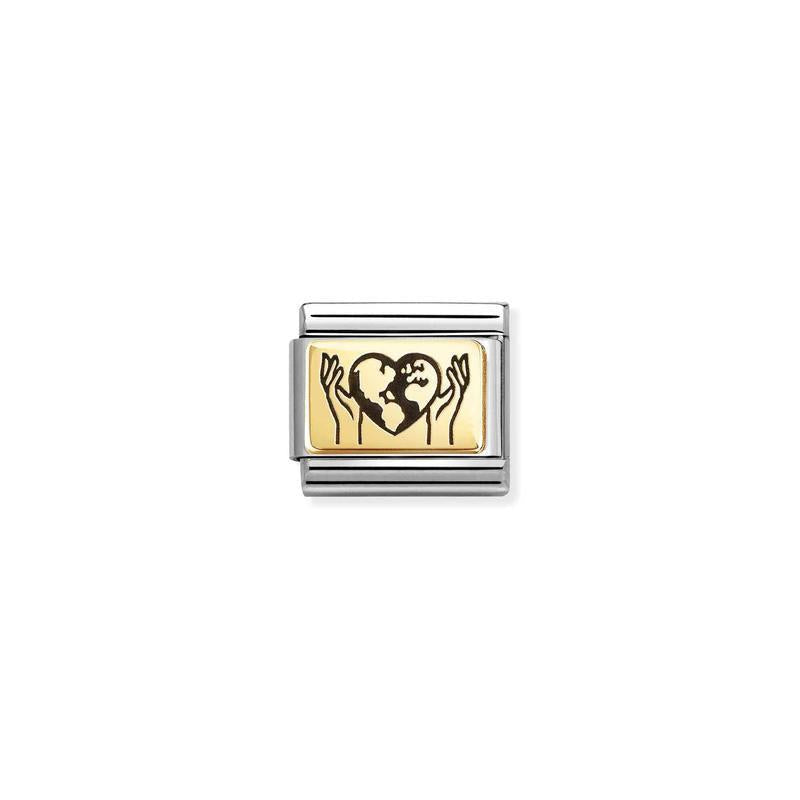 Nomination Composable Classic Link, World in Your Hands Design, Yellow Gold