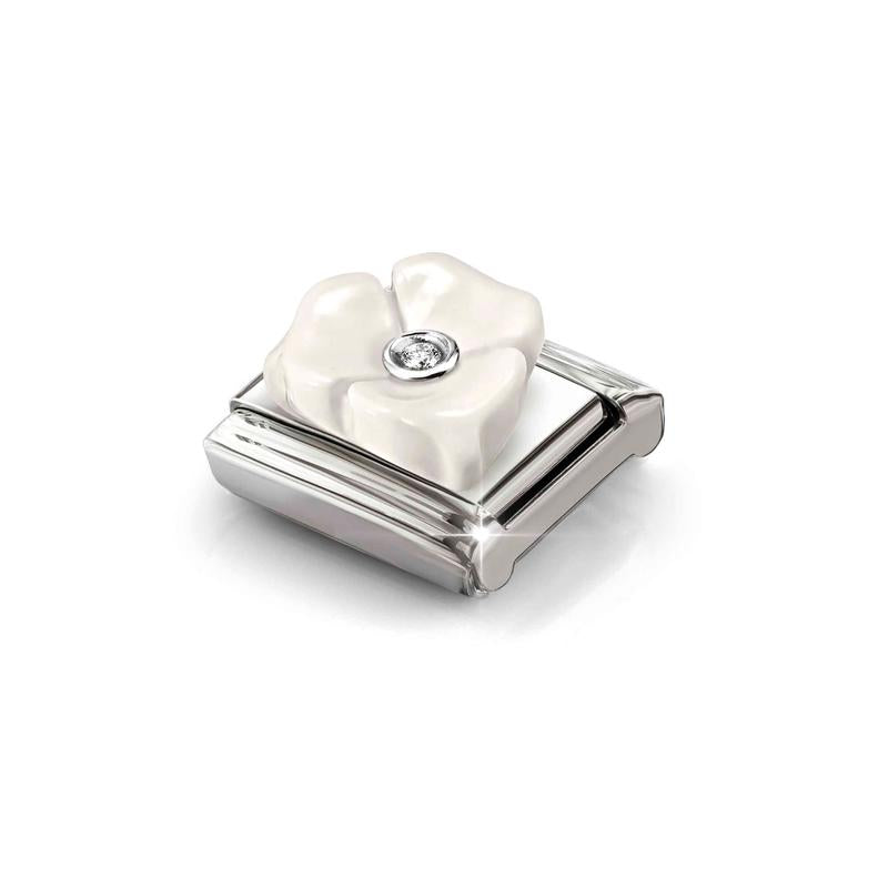 Nomination Composable Link 3 Petal Flower, White Stone, 925 Sterling Silver