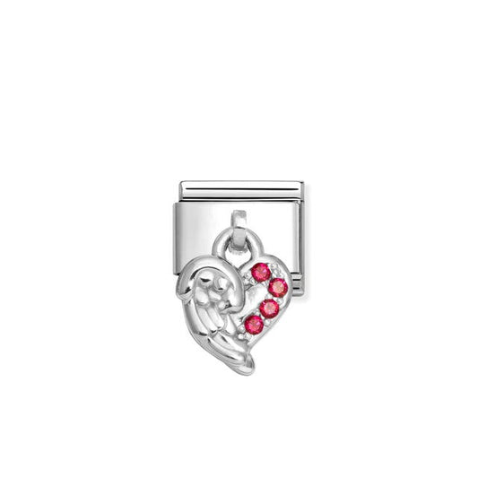 Nomination Composable Link Angel Wings Hanging Charm, Red Cubic Zirconia, Silver