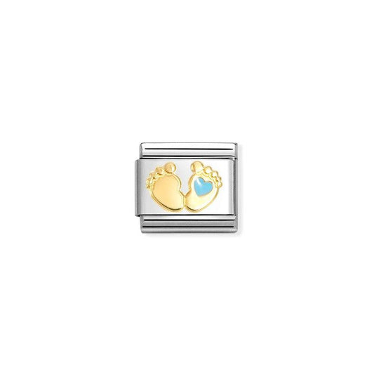 Nomination Composable Link Baby Feet & Blue Heart, 18K Gold