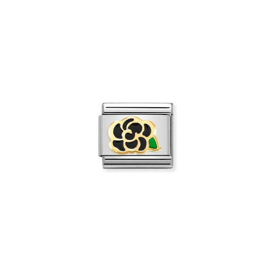 Nomination Composable Link Black Camelia Flower, 18K Gold & Enamel