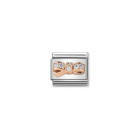 Nomination Composable Link Bow, Cubic Zirconia, 9K Rose Gold