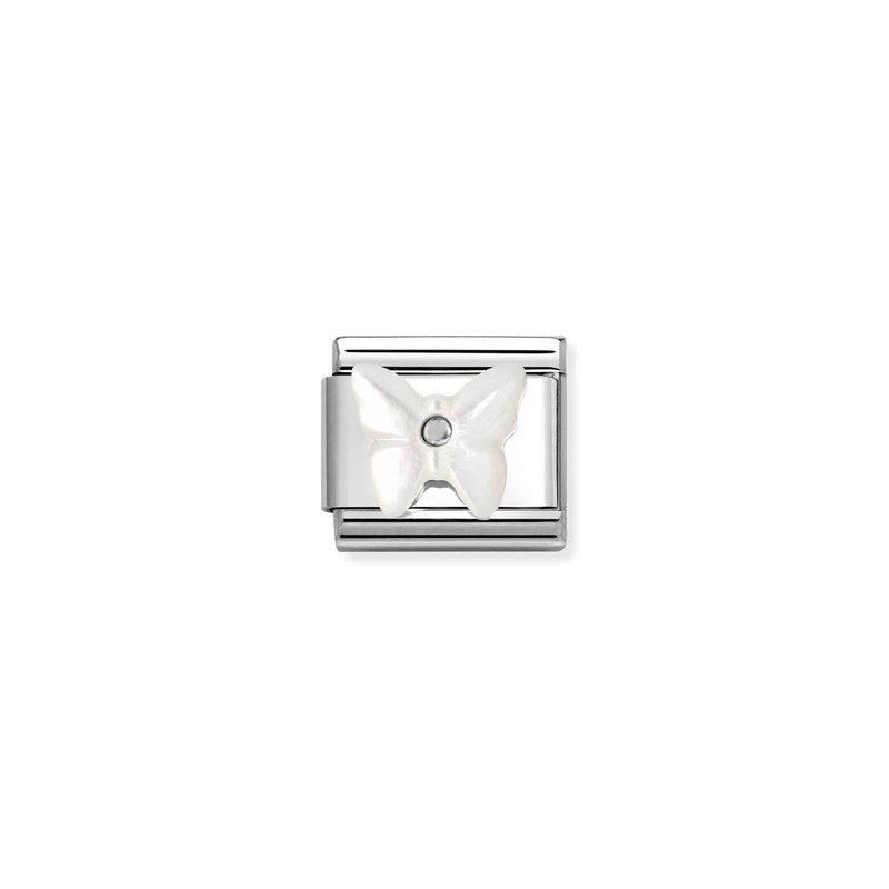 Nomination Composable Link Butterfly, White Mother of Pearl, Silver