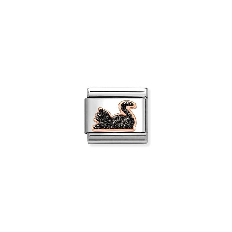 Nomination Composable Link Cat, Black Glitter, 9K Gold Enamel