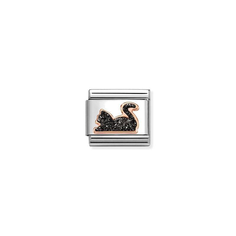 Nomination Composable Link Cat, Black Glitter, 9K Gold Enamel