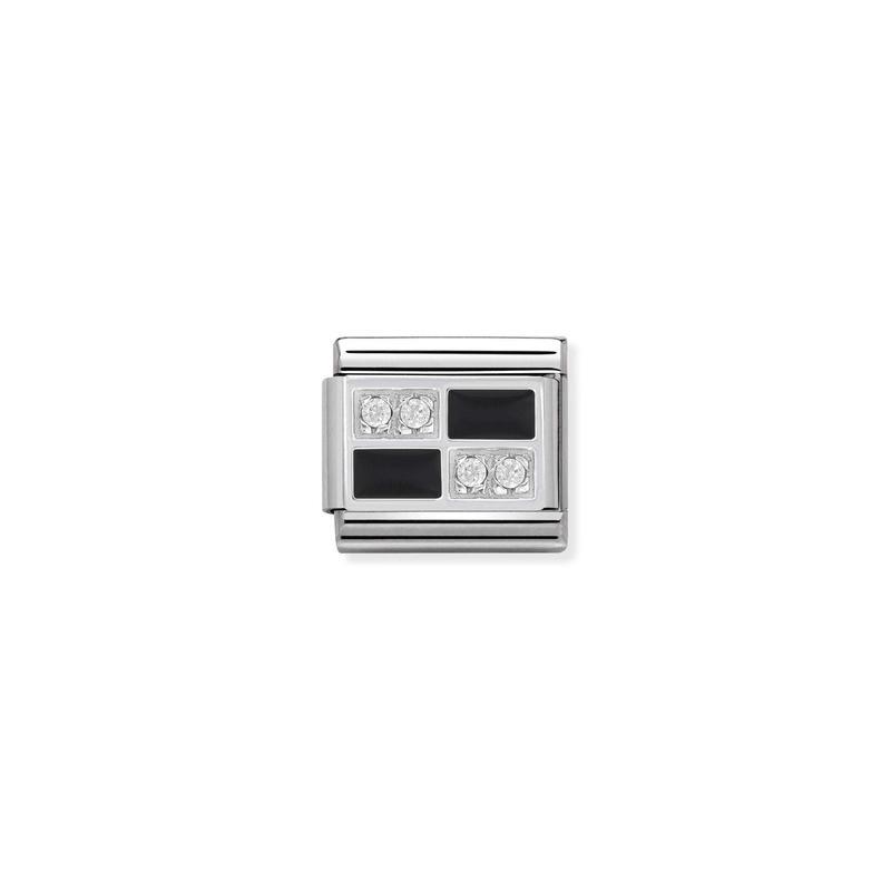 Nomination Composable Link Chessboard, Cubic Zirconia, Silver & Enamel