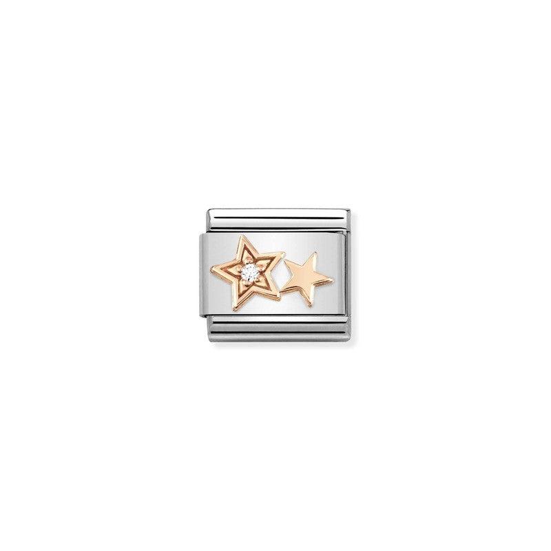 Nomination Composable Link Double Stars, Cubic Zirconia, 9K Rose Gold