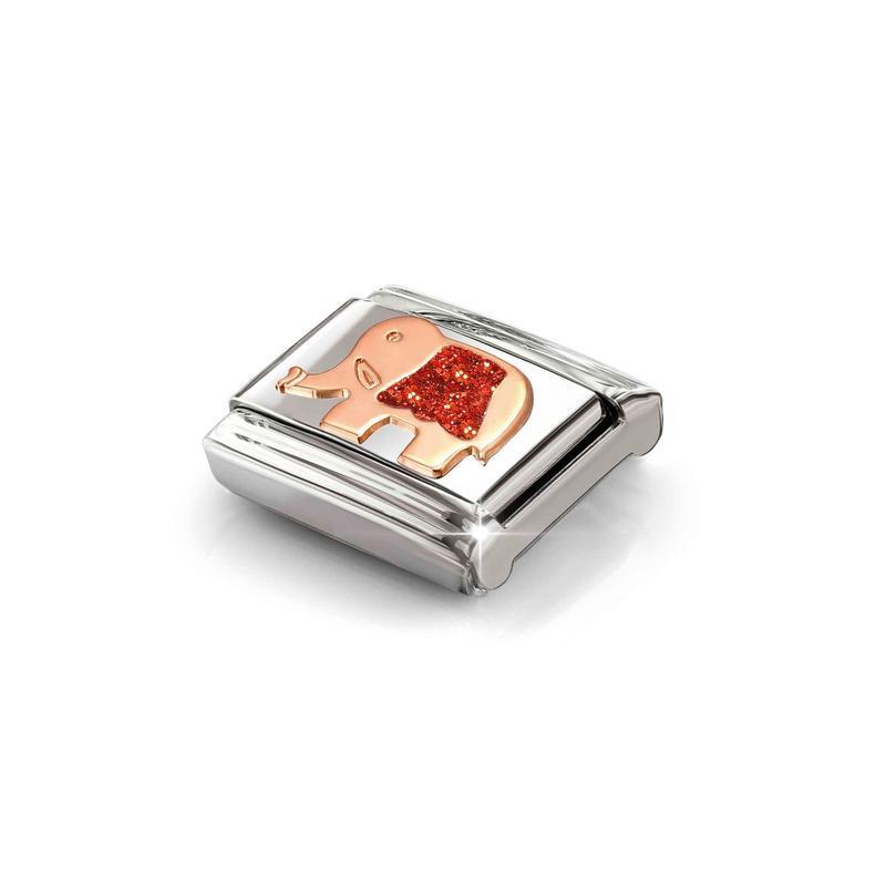 Nomination Composable Link Elephant, Red Glitter, 9K Gold Enamel