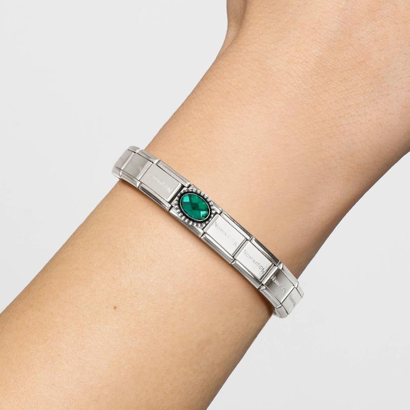 Nomination Composable Link Emerald Green CZ Vintage Effect, Silver - worn