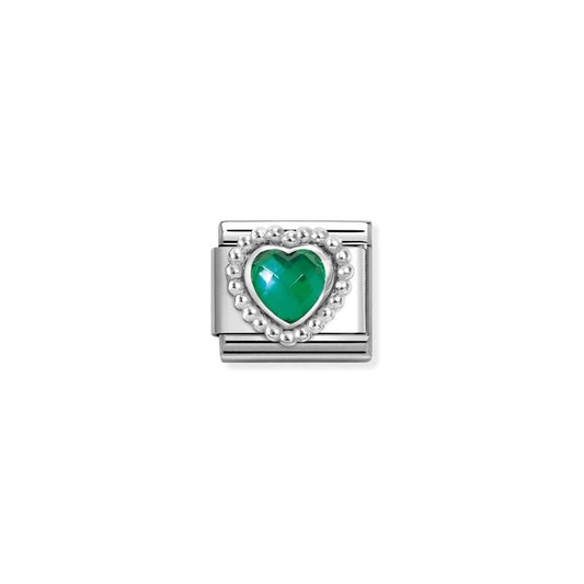 Nomination Composable Link Faceted Green Heart, Silver
