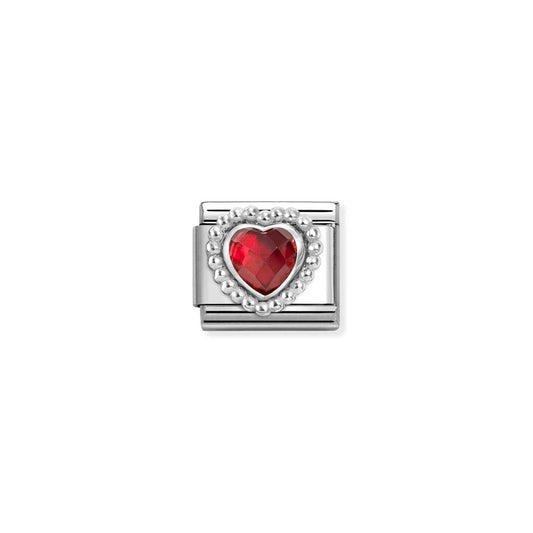 Nomination Composable Link Faceted Red Heart, Silver