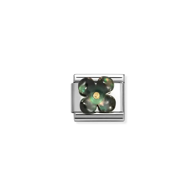 Nomination Composable Link Flower Black Mother of Pearl, Silver