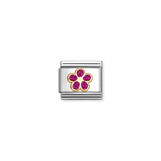 Nomination Composable Link Flower, Fuchsia, 18K Gold & Glitter Enamel