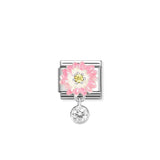 Nomination Composable Link Flower, Round Stone Hanging Charm, Silver & Enamel
