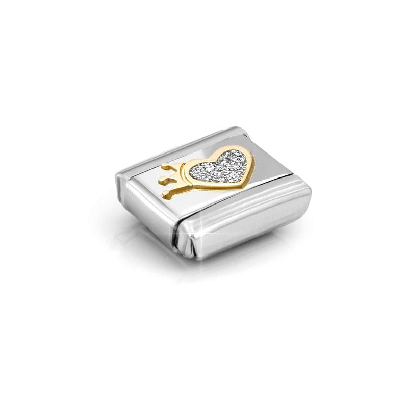 Nomination Composable Link Glitter Heart with Crown, 18K Gold & Enamel - angle