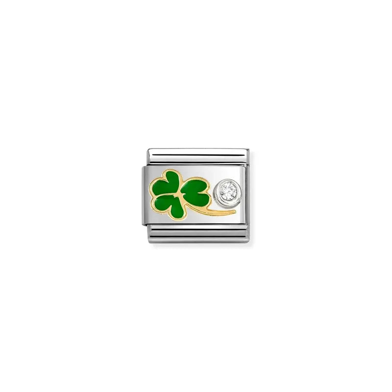 Nomination Composable Link Green Clover, Cubic Zirconia, Silver & Enamel
