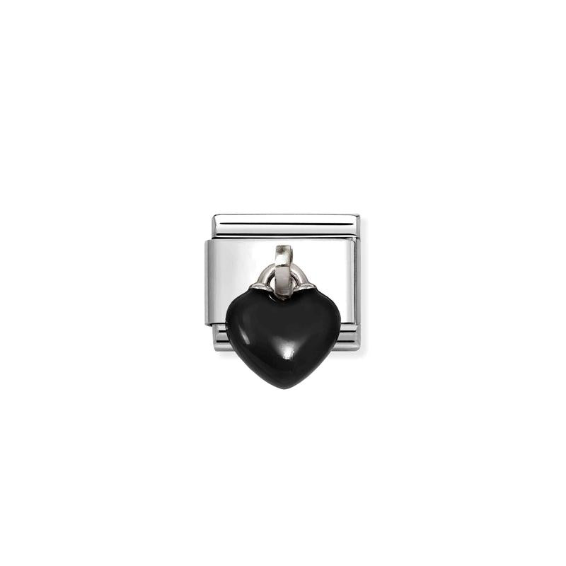 Nomination Composable Link Hanging Black Heart, Silver & Enamel
