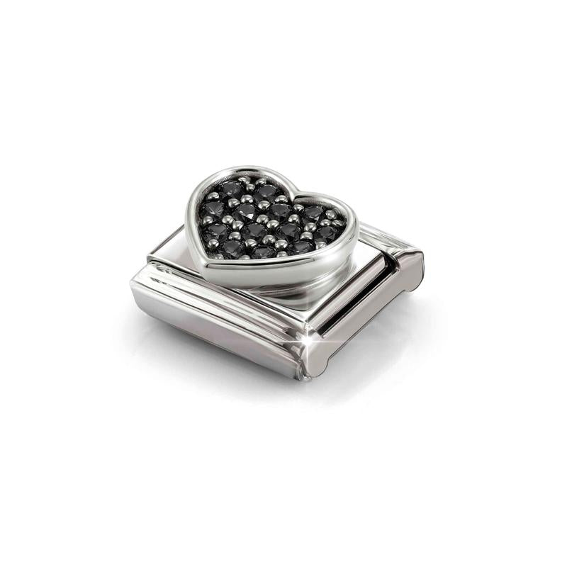 Nomination Composable Link Heart, Black Stones, 925 Sterling Silver