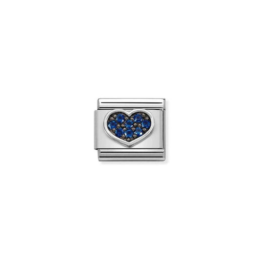 Nomination Composable Link Heart, Blue Cubic Zirconia, Silver