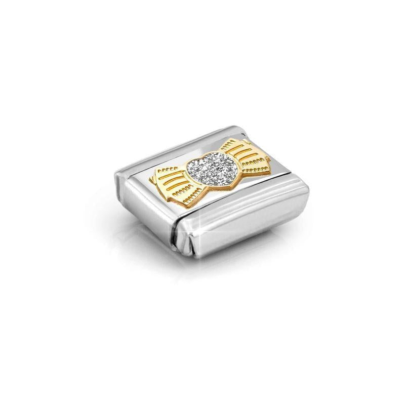 Nomination Composable Link Heart Bow with Silver Glitter, 18K Gold & Enamel - angle