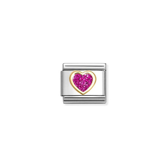 Nomination Composable Link Heart, Fuchsia, 18K Gold & Glitter Enamel