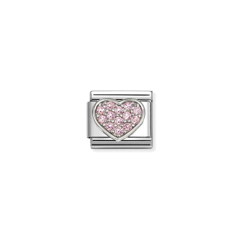 Nomination Composable Link Heart, Pink Stones, 925 Sterling Silver