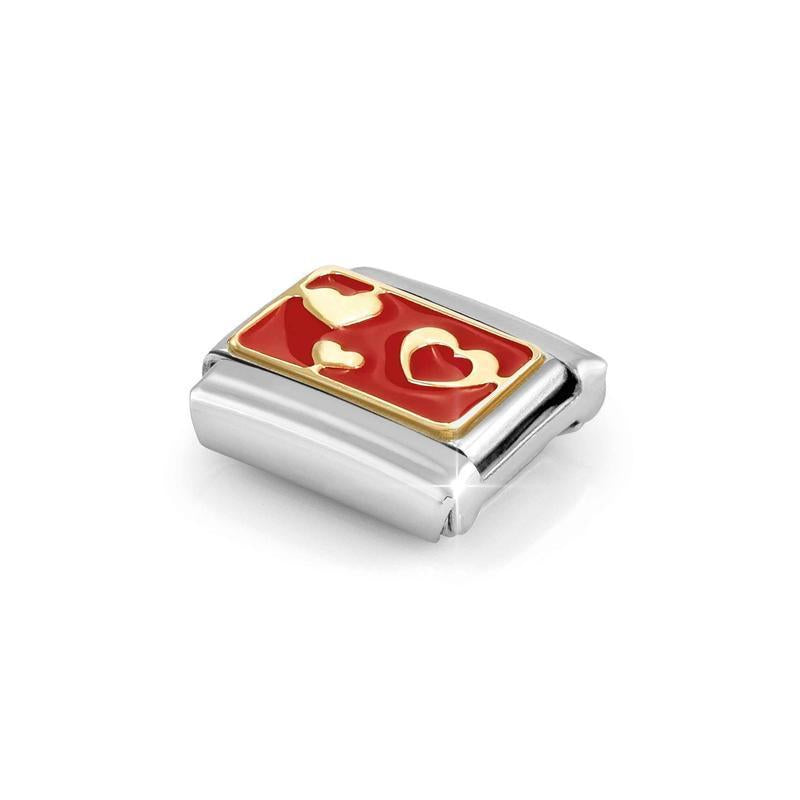 Nomination Composable Link Hearts on Red, 18K Gold & Enamel - angle