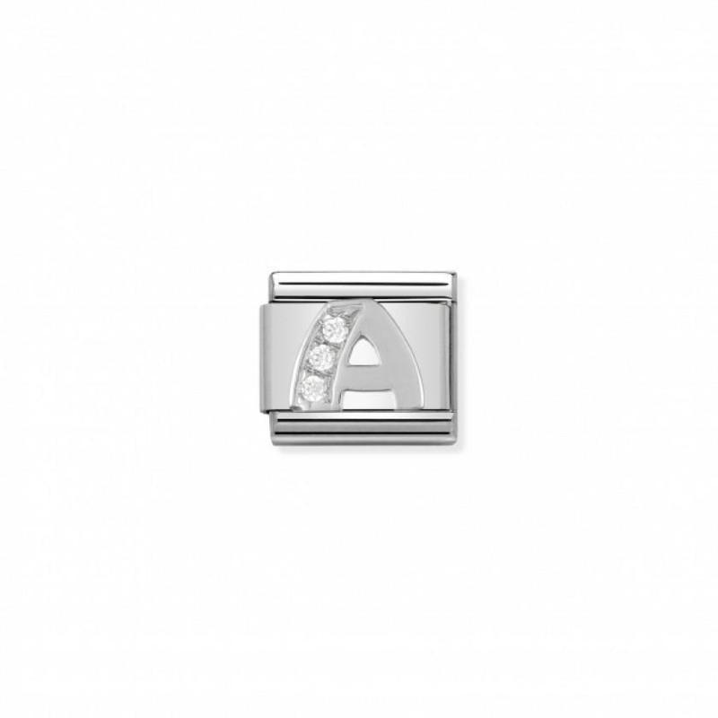 Nomination Composable Link Letter A, Cubic Zirconia, Silver