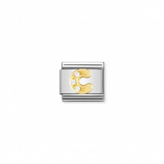 Nomination Composable Link Letter C, Cubic Zirconia, 18K Gold