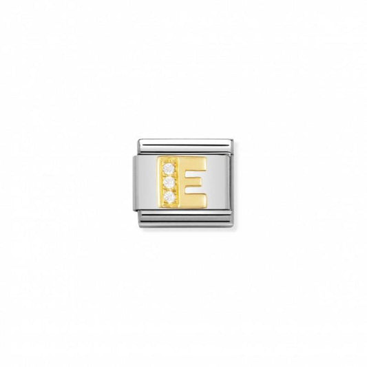 Nomination Composable Link Letter E, Cubic Zirconia, 18K Gold