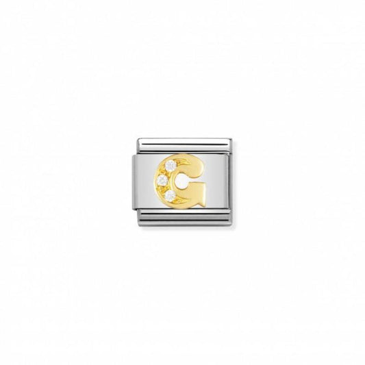 Nomination Composable Link Letter G, Cubic Zirconia, 18K Gold