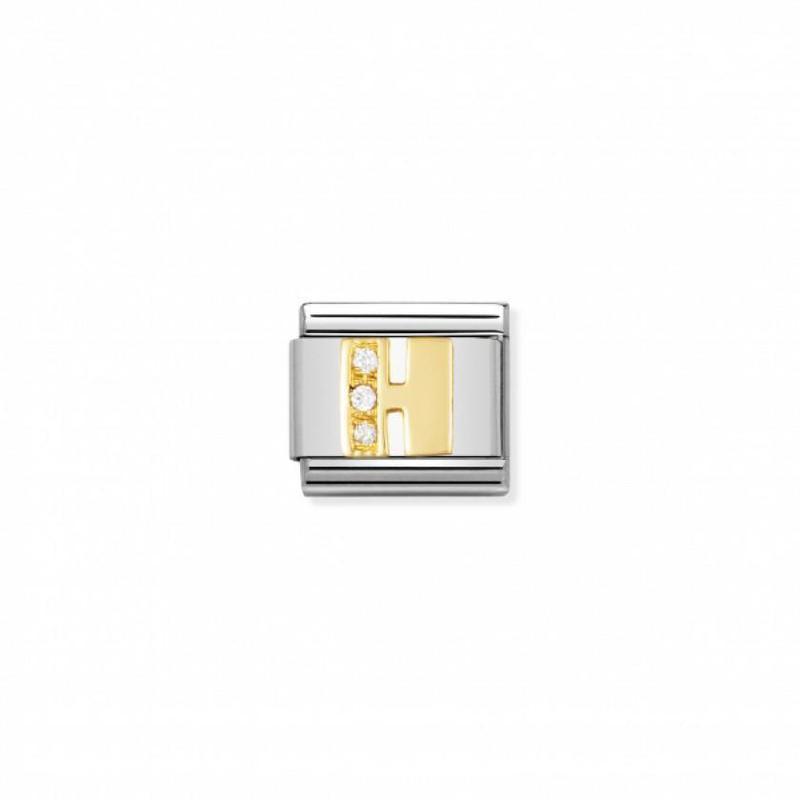 Nomination Composable Link Letter H, Cubic Zirconia, 18K Gold