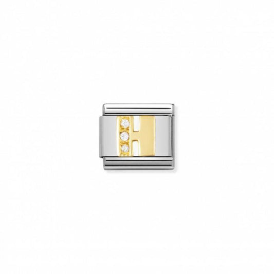 Nomination Composable Link Letter H, Cubic Zirconia, 18K Gold
