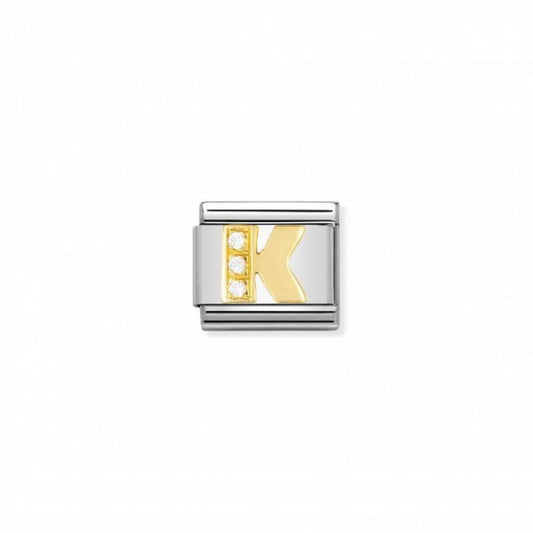 Nomination Composable Link Letter K, Cubic Zirconia, 18K Gold
