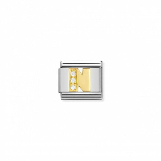 Nomination Composable Link Letter N, Cubic Zirconia, 18K Gold