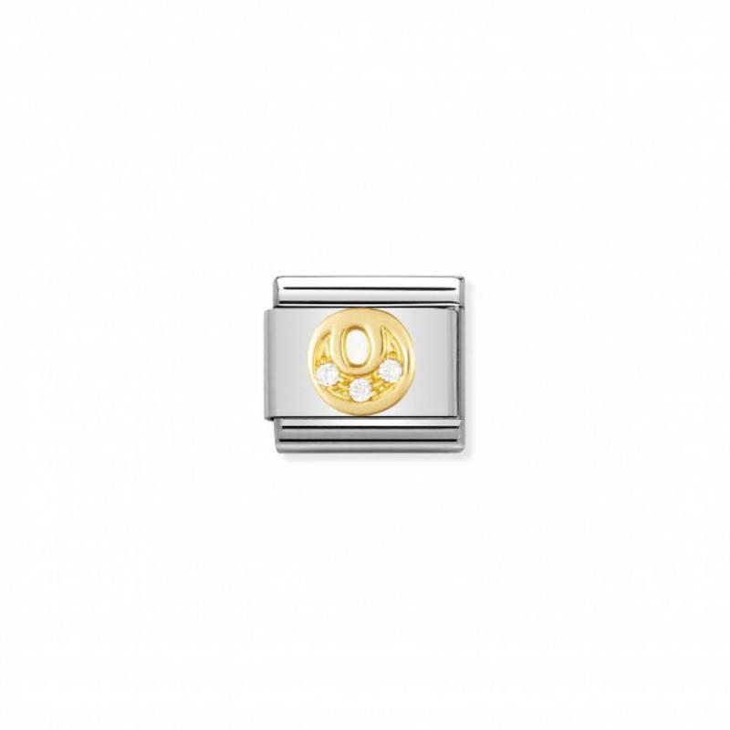 Nomination Composable Link Letter O, Cubic Zirconia, 18K Gold