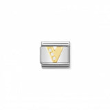 Nomination Composable Link Letter V, Cubic Zirconia, 18K Gold