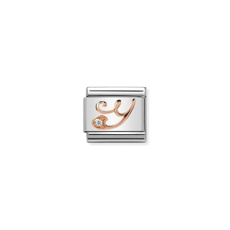 Nomination Composable Link Letter Y, Cubic Zirconia, 9K Rose Gold