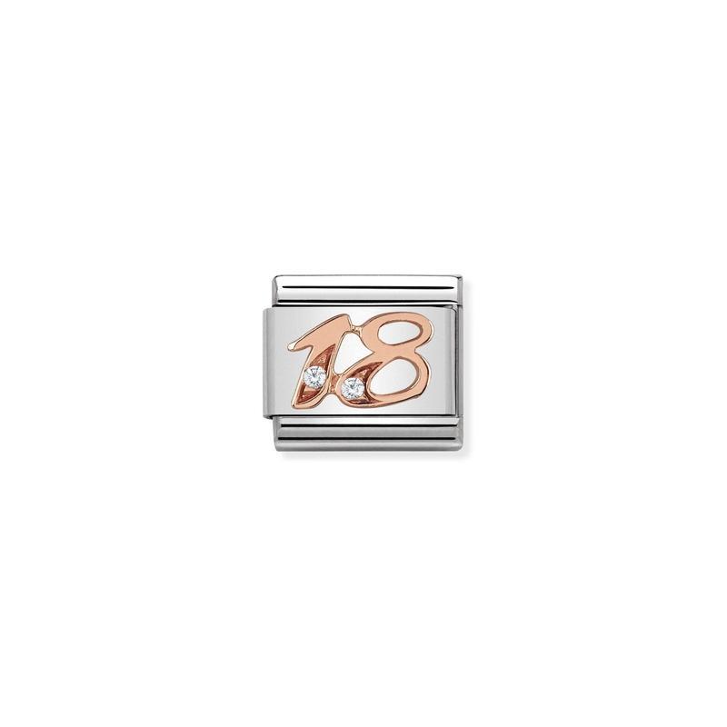 Nomination Composable Link Number 18, Cubic Zirconia, 9K Rose Gold