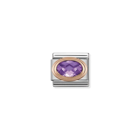 Nomination Composable Link Oval, Faceted Violet Cubic Zirconia, 9K Rose Gold