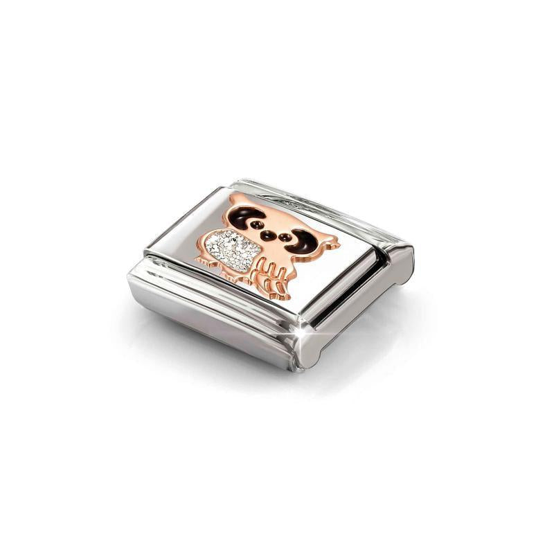 Nomination Composable Link Owl, Black and Silver Glitter, 9K Gold Enamel