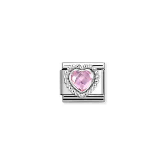 Nomination Composable Link Pink Faceted Heart, Silver