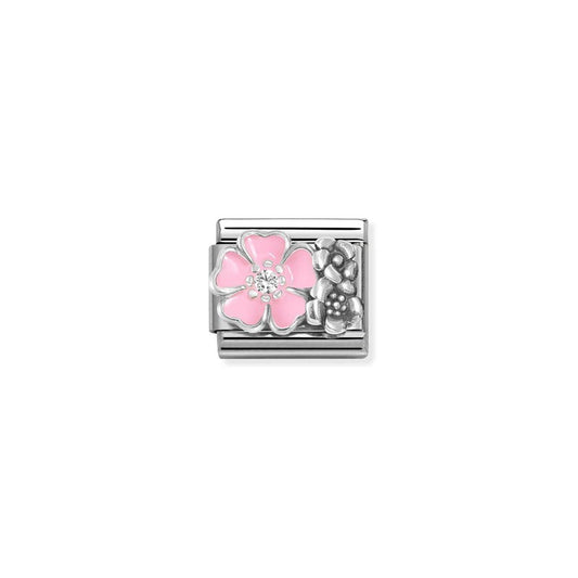 Nomination Composable Link Pink Flower with Stones, Silver & Enamel