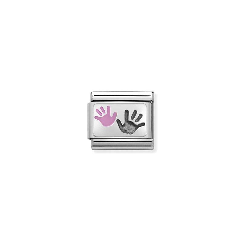 Nomination Composable Link Pink Handprints, Silver & Enamel