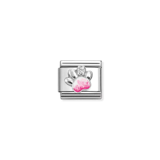 Nomination Composable Link Pink Paw Print with Stones, Silver & Enamel