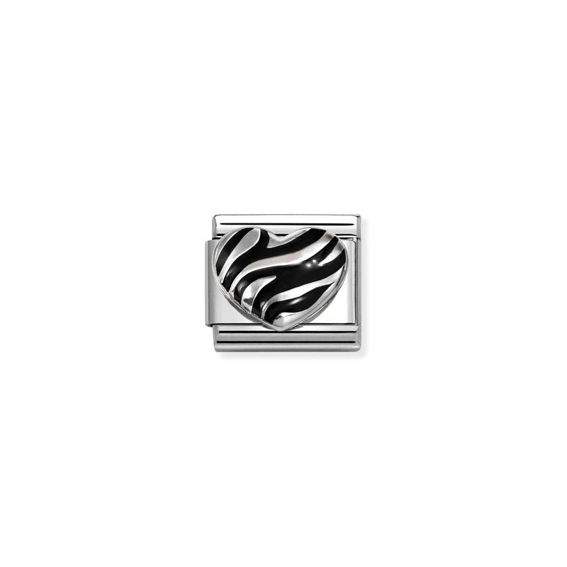Nomination Composable Link, Raised Tiger Heart, Silver & Enamel