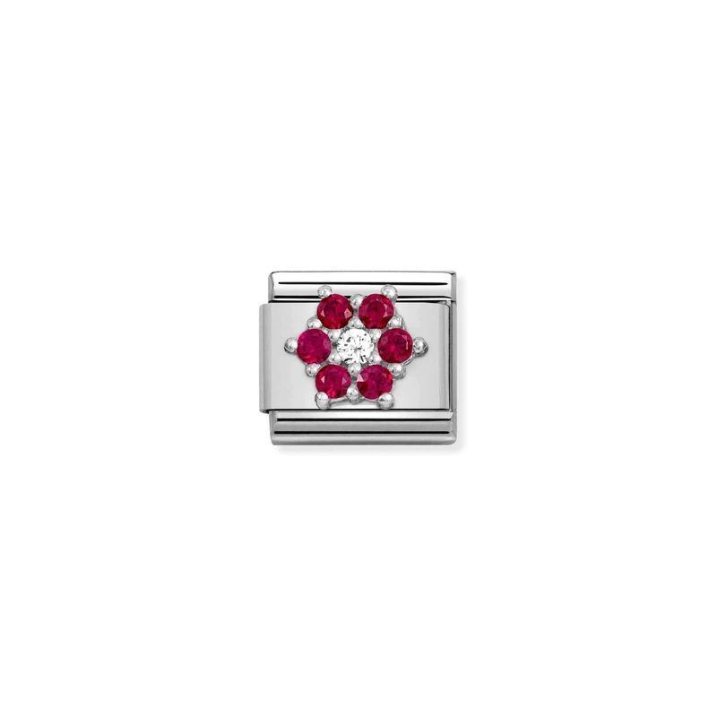 Nomination Composable Link Red Flower, Cubic Zirconia, Silver