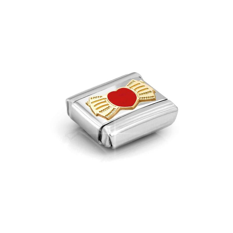 Nomination Composable Link Red Heart with Bow, 18K Gold & Enamel - angle