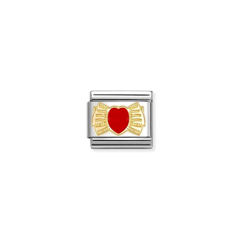 Nomination Composable Link Red Heart with Bow, 18K Gold & Enamel - front